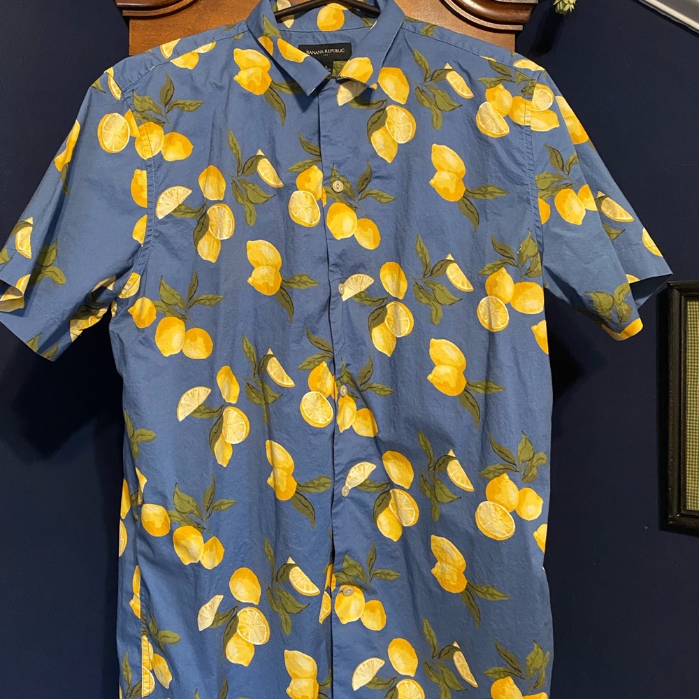 Blue Lemon Print Men's Shirt